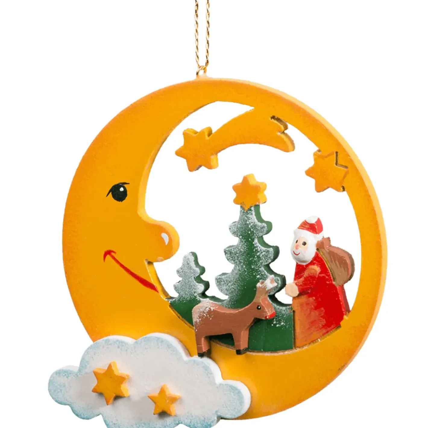 Käthes Original Baumschmuck Aus Holz-Mond Mit Weihnachtswald