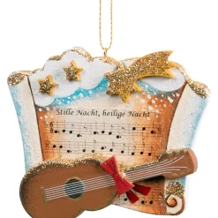 Käthes Original Baumschmuck Aus Holz-Notenblatt Mit Gitarre, Sonderedition "Stille Nacht"