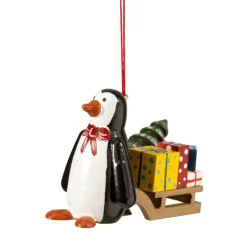 Käthes Original Baumschmuck Aus Holz-Pinguin Mit Schlitten