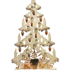 RATAGS Holzdesign Schwibbögen-Schwibbögen "Tanne Rehe An Der Futterkrippe", 230V Mit Usb A-Anschluss