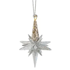 Käthe Wohlfahrt Baumschmuck Aus Kunststoff-Stern Mit Glimmer, Silber, 6 Cm