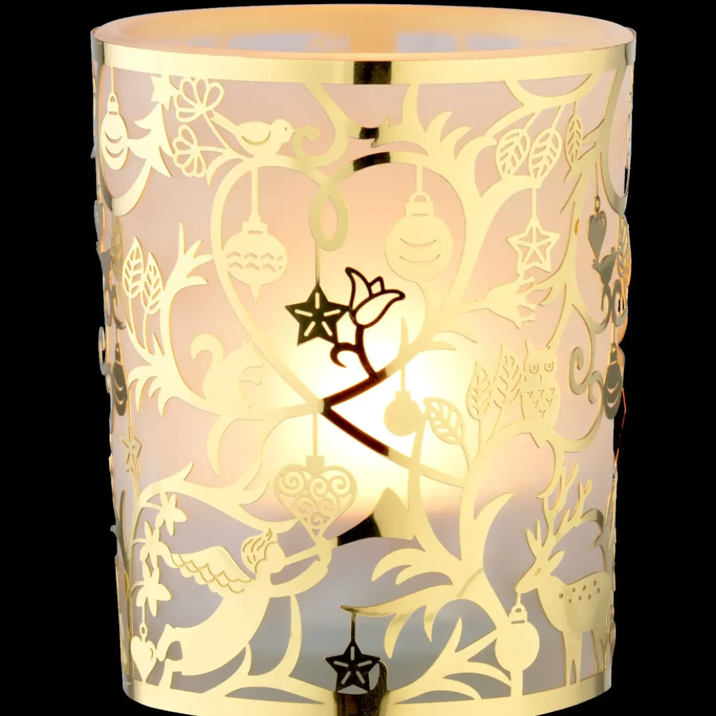 Käthe Wohlfahrt Kerzen & Teelichthalter-Teelichtglas "Waldweihnacht" Gold
