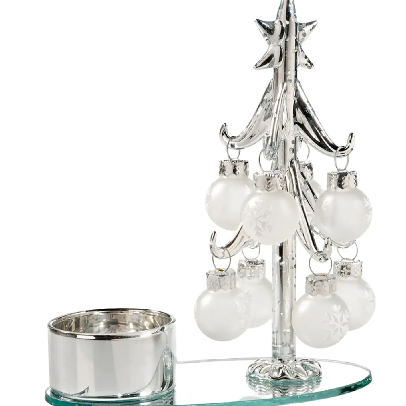 Käthe Wohlfahrt Kerzen & Teelichthalter-Teelichthalter Glasbaum Mit Weisen Kugeln, Silber