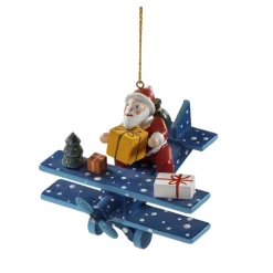 Käthes Original Baumschmuck Aus Holz-Weihnachtsmann Im Flugzeug
