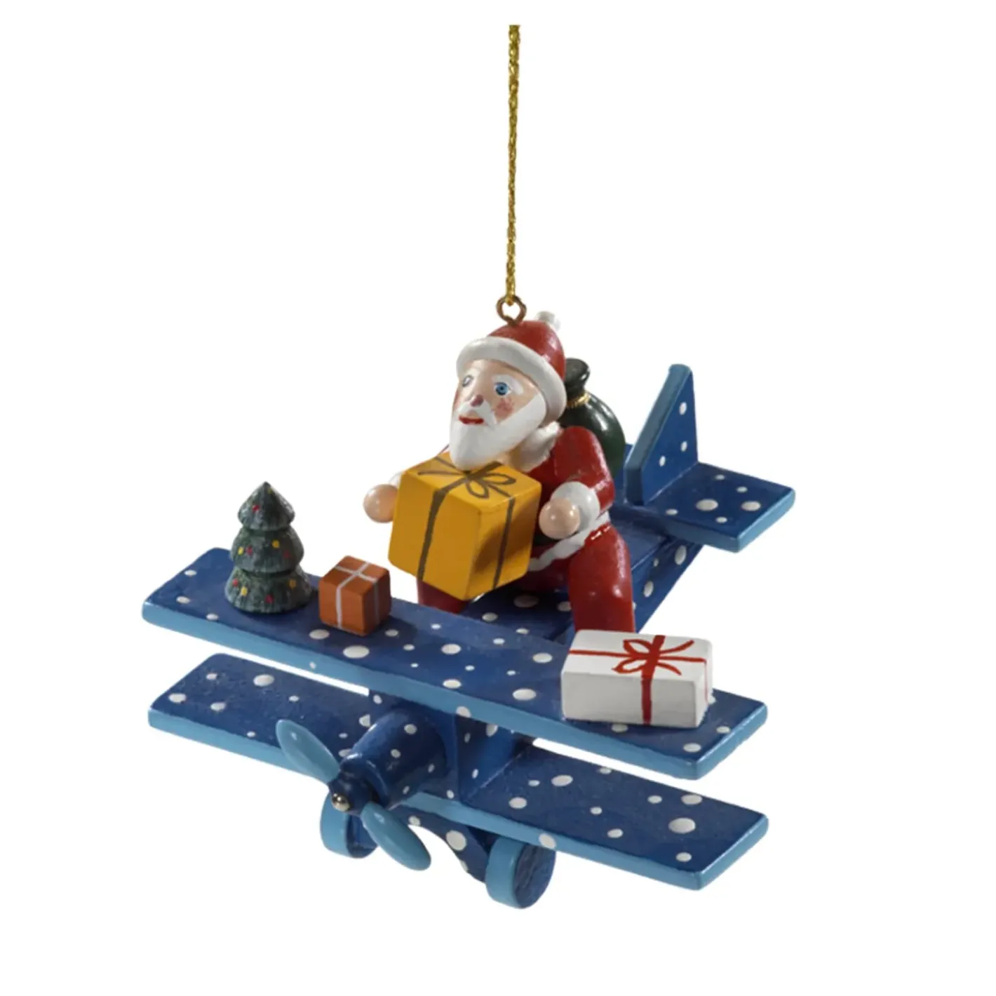 Käthes Original Baumschmuck Aus Holz-Weihnachtsmann Im Flugzeug