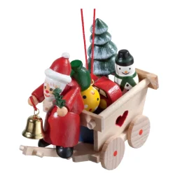 Käthes Original Baumschmuck Aus Holz-Weihnachtsmann Mit Geschenkewagen