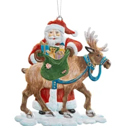 Käthes Original Baumschmuck Aus Zinn-Weihnachtsmann Mit Rentier