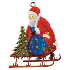Käthes Original Baumschmuck Aus Zinn-Weihnachtsmann Mit Schlitten