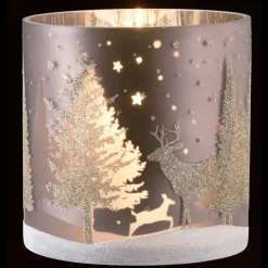 Käthe Wohlfahrt Kerzen & Teelichthalter-Windlicht "Hirsche Im Wald" Taupe, 15Cm