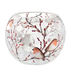 Käthe Wohlfahrt Kerzen & Teelichthalter-Windlicht "Rotkehlchenfamilie" Oval , 8 Cm